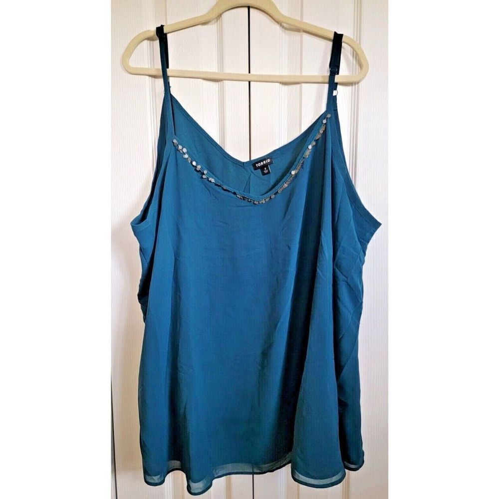 TORRID 4 Women's Green 4x Emerald Green‎ Adjustable Strap Tank Beaded Lined